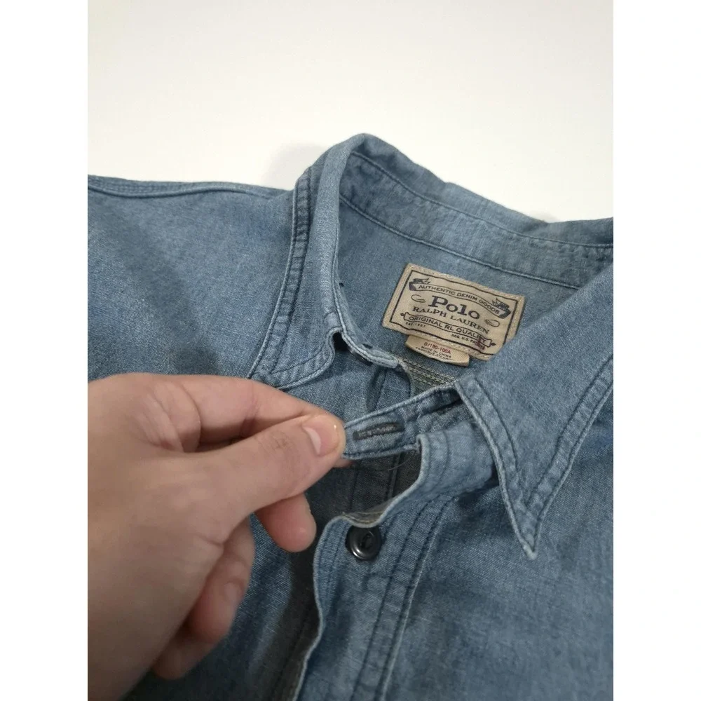 Polo Ralph Lauren Shirt Mens L Blue Denim Long Sleeve Button Up Workwear
